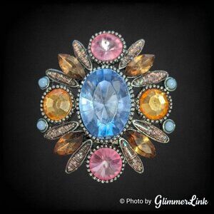 Sparkling Multicolor Floral Silver Tone Necklace Enhancer Pendant Brooch